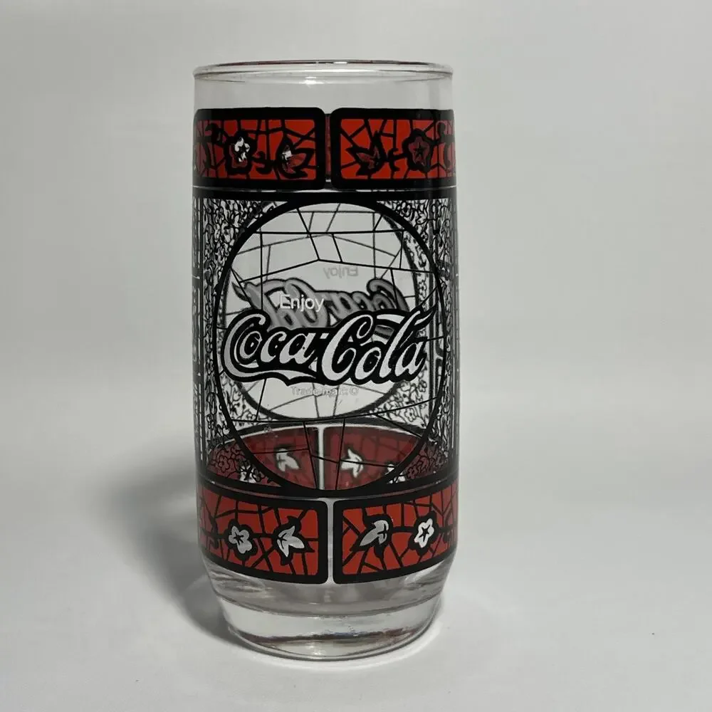 Coca-Cola Vintage Drinking Glasses Tiffany Style Stained Glass 1970s Collectible